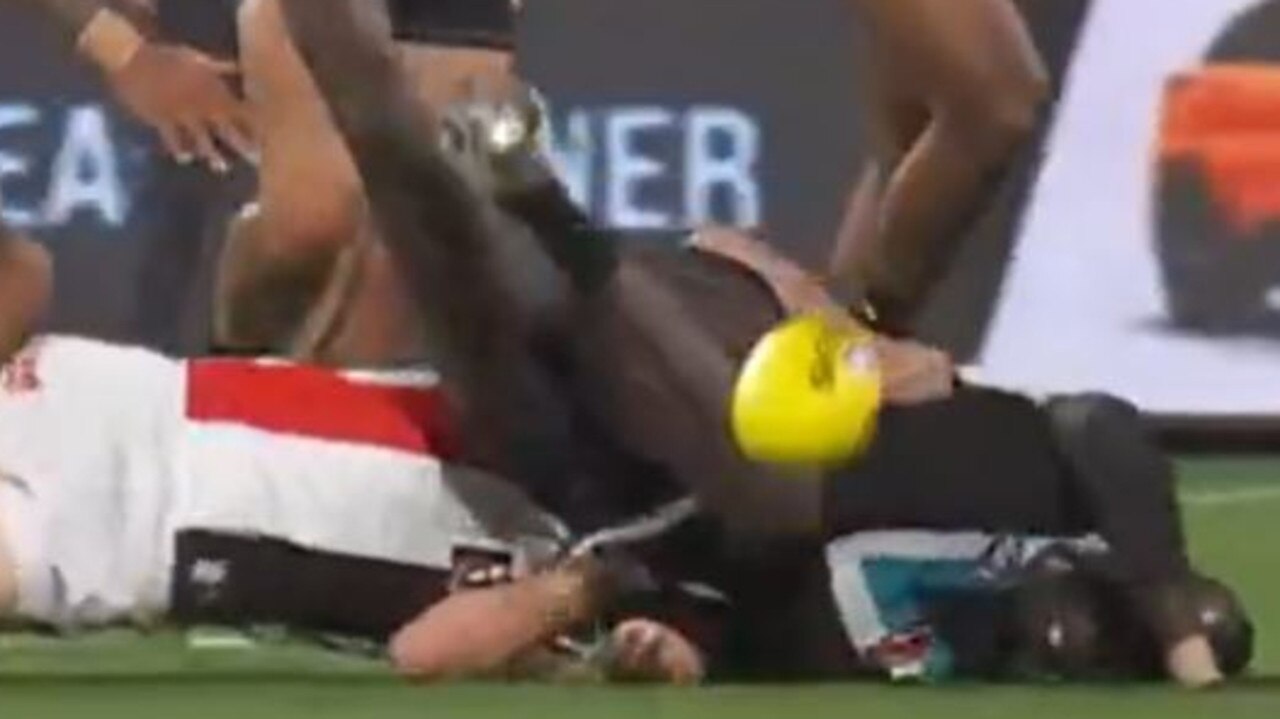 Jack Higgins’ nasty dump tackle on Aliir Aliir.