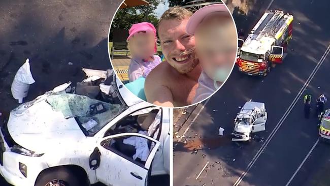 Holsworthy electrician Glenn Williams, 30, was driving his girlfriend and kids to a family getaway on Thursday March 13, when the crash flipped his car on Appin Rd. Picture: 9News