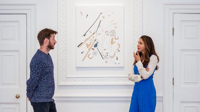 Artist Oliver Beer and Guest Work Agency International Curatorial Associate Anais Lellouche at OMA, a solo exhibition by Oliver Beer at Galerie Thaddaeus Ropac, London, September 2020. Photograph by Martin Behrman courtesy of the Guest Club.Picture: Supplied