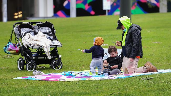 Victorians spending time Treasury Gardens. Picture: Ian Currie