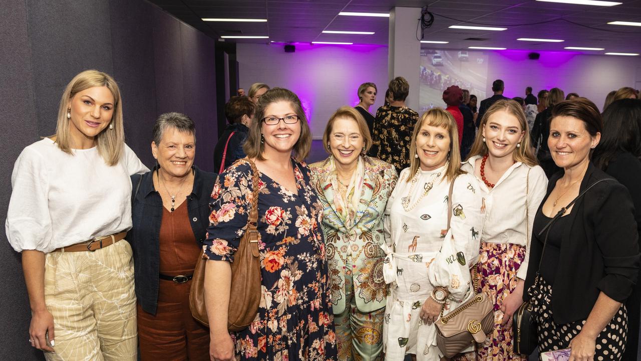 At Toowoomba Hospital Foundation's Women of Strength luncheon are (from left) Shauna Cowen, Carol Elkington, Amy Dobson, special guest Gai Waterhouse, Anne Selman, Sandra Thompson and Emma Rawlings of HB Recruitment at Rumours International, Friday, August 19, 2022. Picture: Kevin Farmer