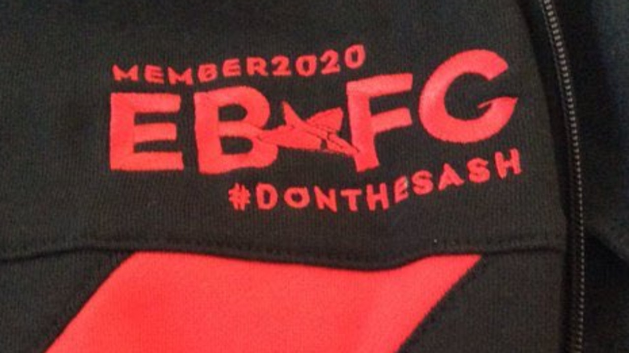 A different Essendon logo on a piece of club merchandise, featuring an unnecessary extra 'B'. Photo via @ScooterMcNiece on Twitter.