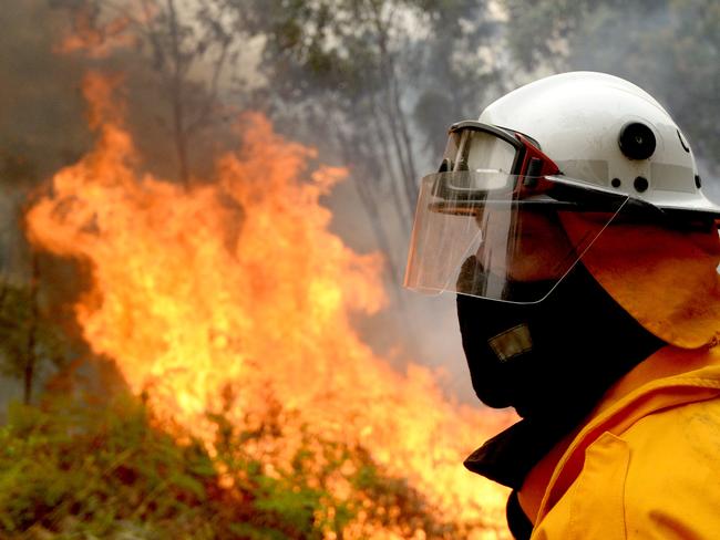 Firefighters backburn along Putty Road in Colo Heights on Saturday. Picture: AAP