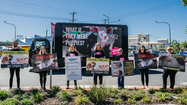 Animal Liberation Queensland activists protesting at the 2022 Kingaroy BaconFest. Picture: Supplied