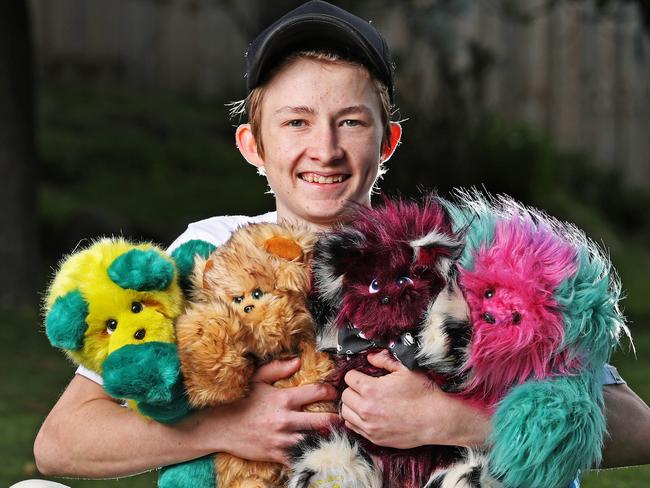 Campbell Remess, 16 of Acton Park has been giving a Mystate grant to help him continue making teddy bears for sick children at hospitals.  Picture: Zak Simmonds