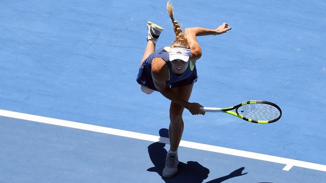 Caroline Wozniacki shows off her much-improved serve in the semi-finals. Picture: AAP