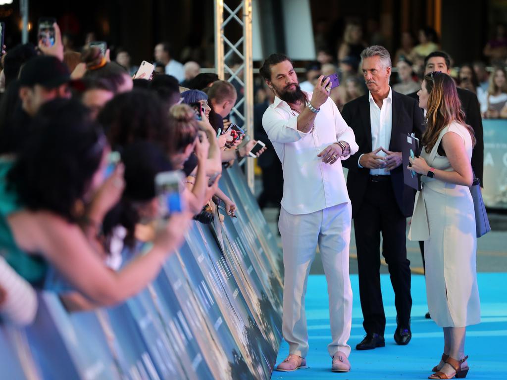 Jason Momoa at the Australian premiere of Aquaman. Picture: Nigel Hallett