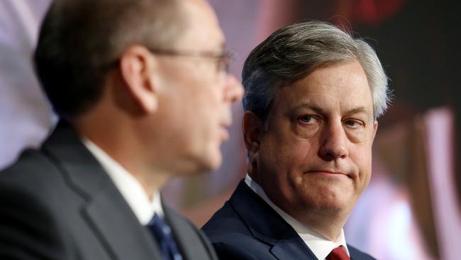 Westpac CEO Brian Hartzer, right, alongside the bank’s CFO Peter King. Picture: Hollie Adams