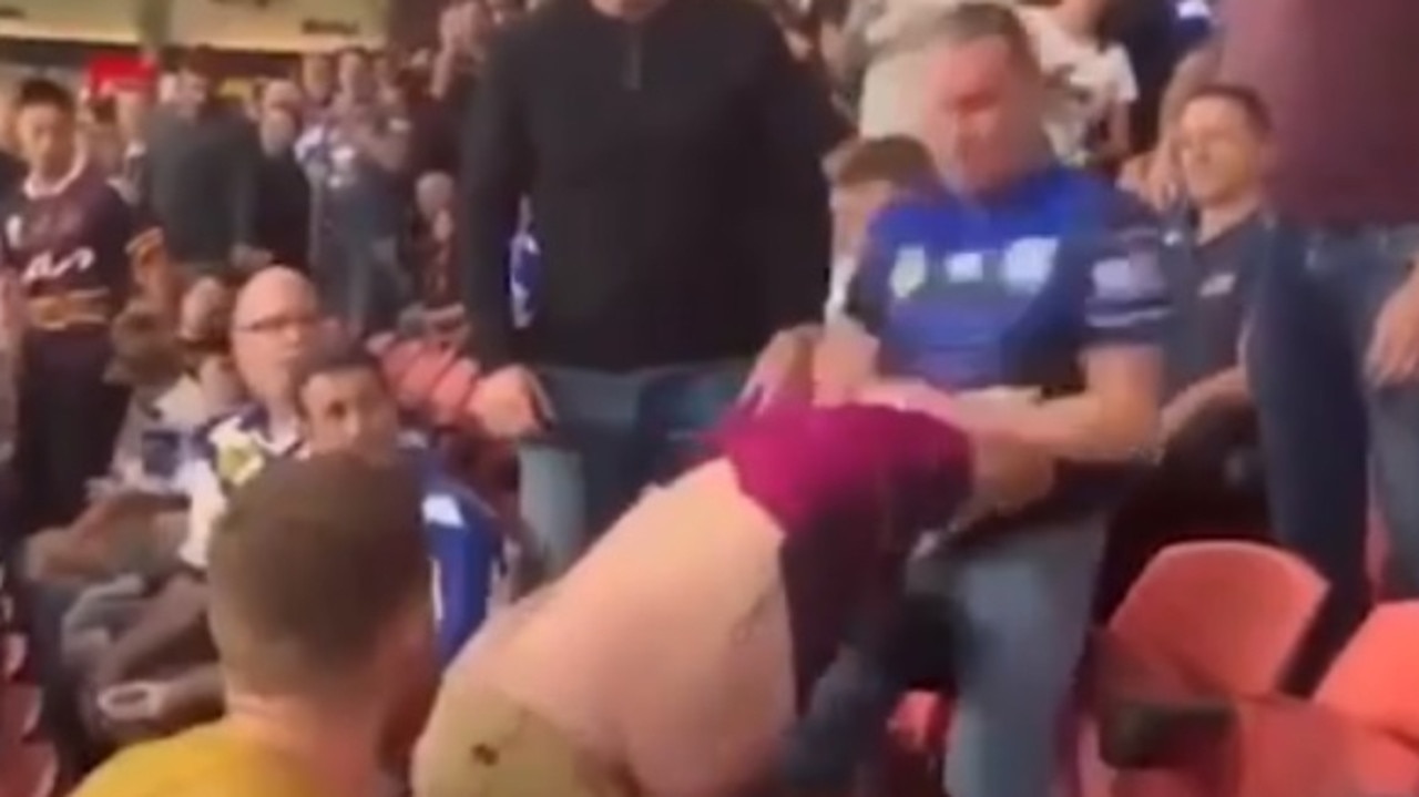 The Bulldogs supporter then pulled Wade Ruben Hornery's jersey over his head before delivering more blows to his body after his disrespectful actions during the Anzac Day ceremony prior to the Brisbane Broncos/Canterbury Bankstown Bulldogs clash on April 22.