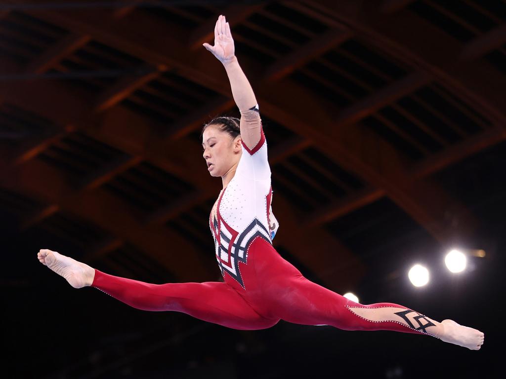 Kim Bui of Team Germany competes on balance beam. Picture: Laurence Griffiths/Getty Images