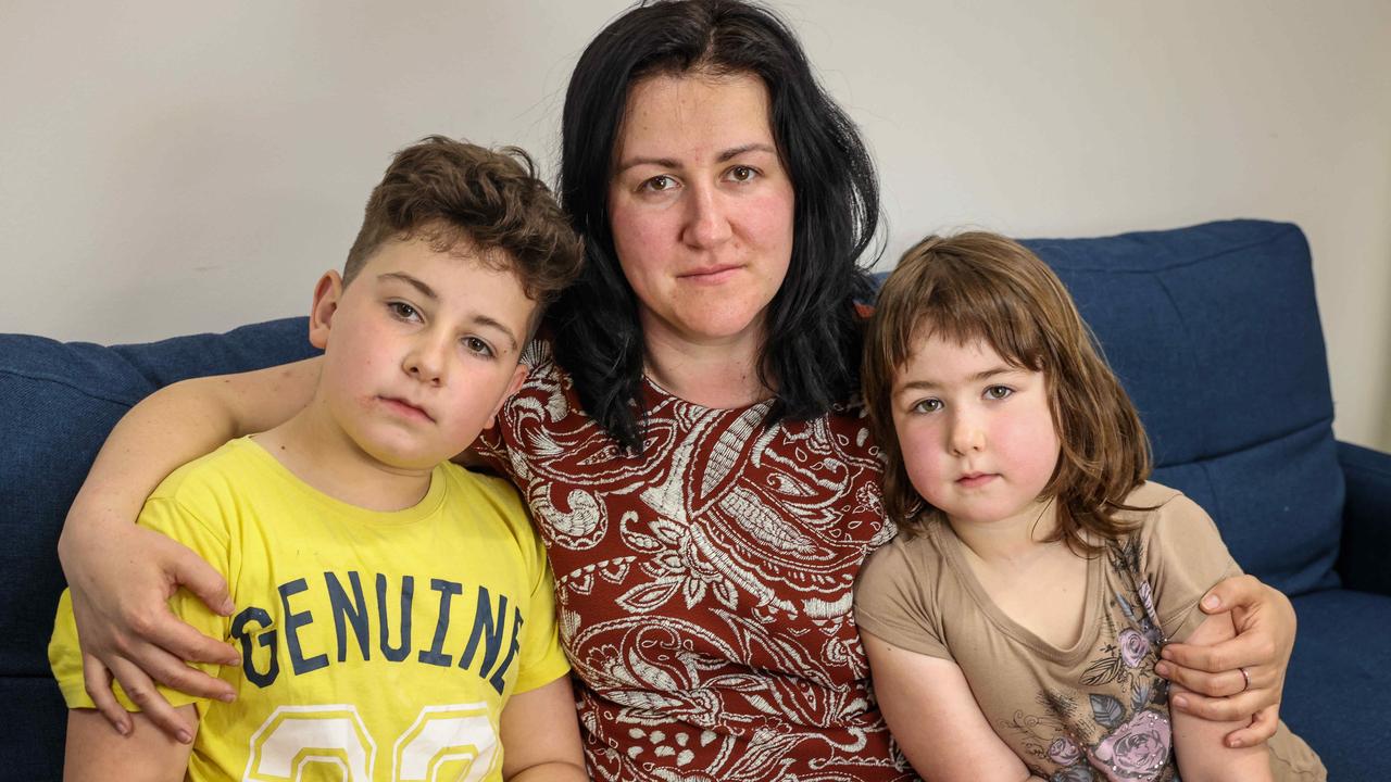 Yuliya Klymenko, with children Luka and Tereza, was looking for a pathway to stay in Adelaide. Picture: Russell Millard