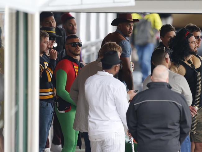 Manly Sea Eagles Mad Monday celebrations at the Freshwater Hotel followed by a harbour cruise leaving from the wharf at Taronga Zoo. The players are pictured waiting for their harbour cruise. Picture: David Swift.