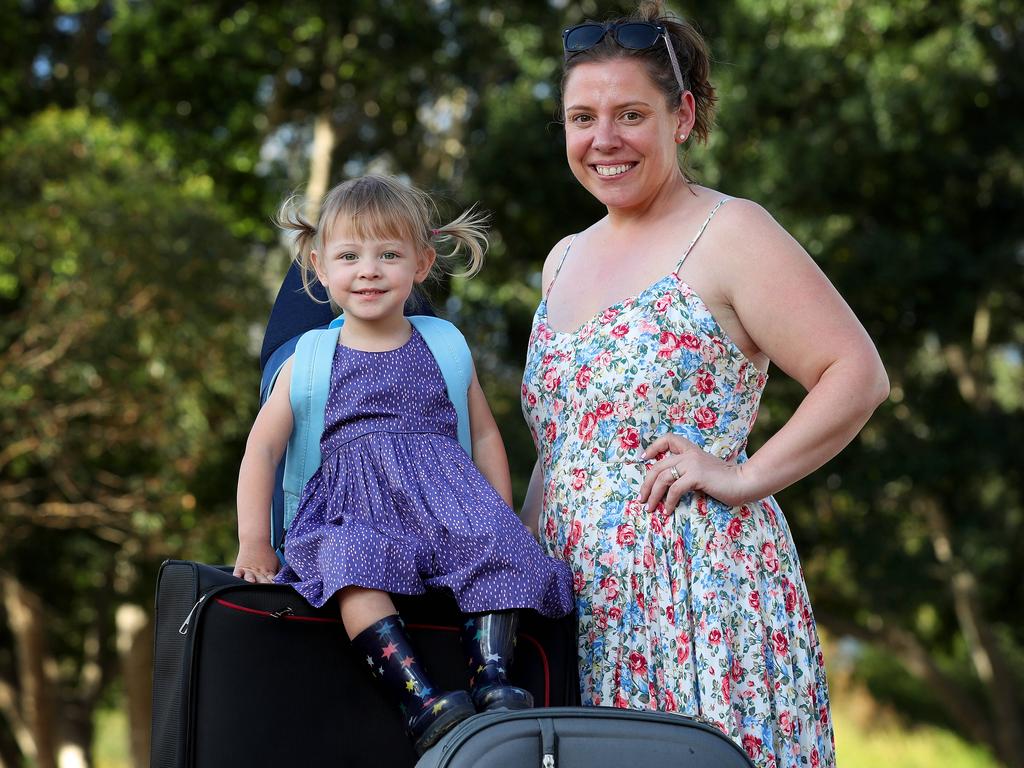 After being apart for seven months, Sarah Whelan and daughter Lily will reunite with husband and dad, Scott, in Western Australia. Picture: Liam Kidston