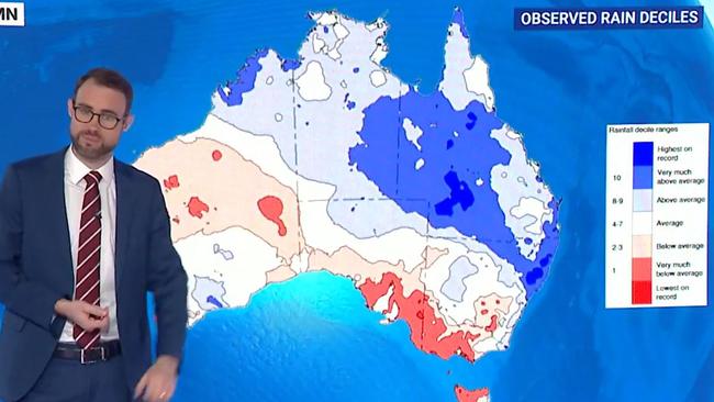 Sky News Weather map showing the average rainfall across Australia during autumn. Picture: Sky News.
