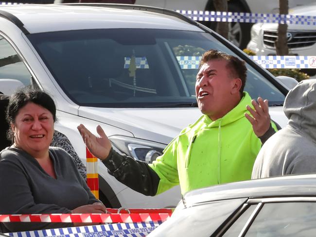 A man has died after being shot in a targeted attack near an arcade in Melbourne's west.Police have cordoned off a crime scene at Craigieburn Central shopping centre after several gunshots were reportedly fired about 3pm on Saturday afternoon. Distressed relatives at the scene.                      Picture: David Caird