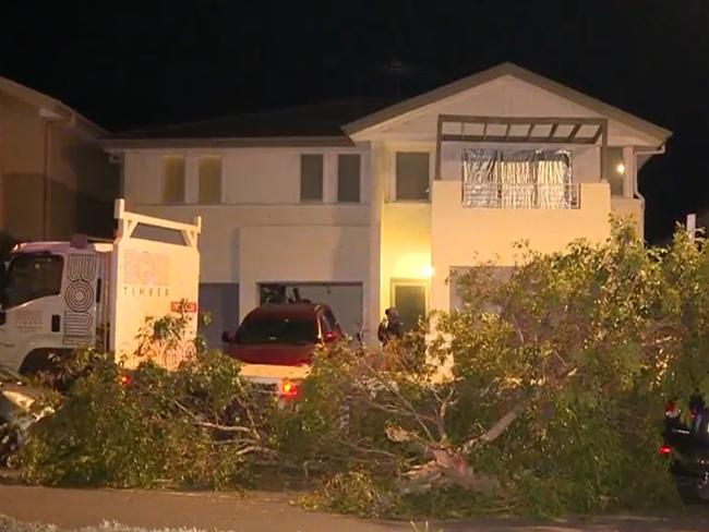 Emergency services were called to Gilchrist Dr in Campbelltown just before 5am Saturday. Picture: Nine News.