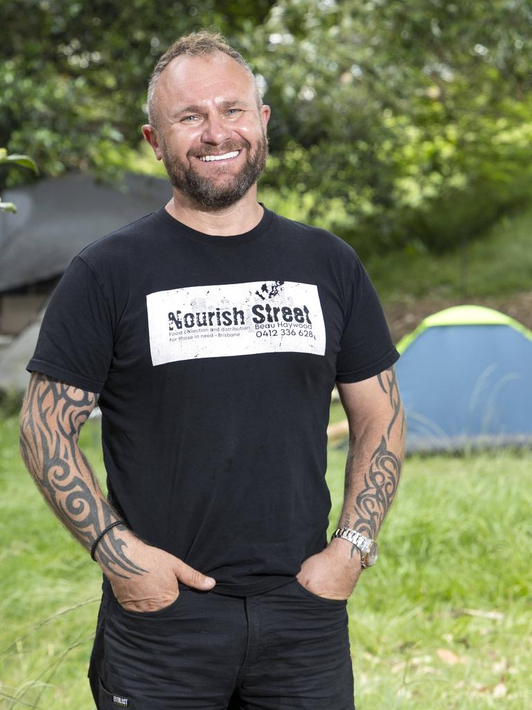 Beau Haywood at tents at Woody Point. Picture: Richard Walker