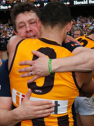 Brett Ratten with Shaun Burgoyne after the 2015 Grand Final. Picture: AFL Media