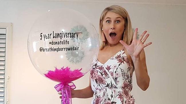 Cairns double lung transplantee Sarah Sexton celebrates her five year “lungiversary”. Picture: Supplied.