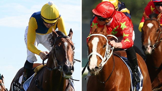 The duel between star colts Storm Boy (left) and Gatsby's in the Group 3 San Domenico Stakes is one of a host of highlights at Rosehill Gardens on Saturday. Pictures: File / Getty Images