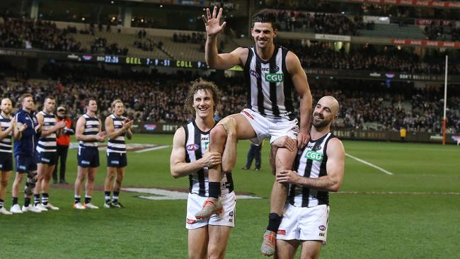 Pendles gets a lift off the ground in his milestone match. Picture: Michael Klein