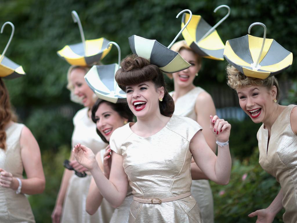 The Tootsie Rollers laugh as they break up from a group photo on day 2 of Royal Ascot at Ascot Racecourse on June 17, 2015 in Ascot, England. Picture: Getty