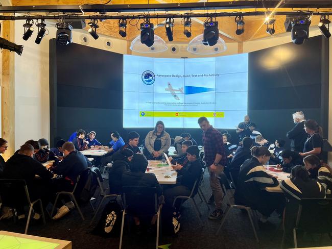 Students at the Western Sydney Airport Experience Centre, August 2022. Picture: Supplied