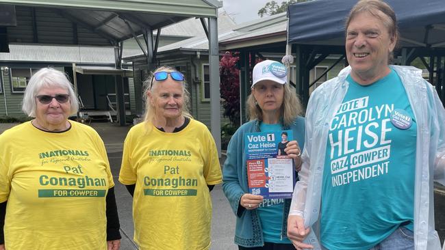 Nationals and teal independent supporters at the Upper Orara polling booth, Lyn McGuire, Carolyn Fraser, Madge Hair and Nik Rosentool. oPicture: Chris Knight