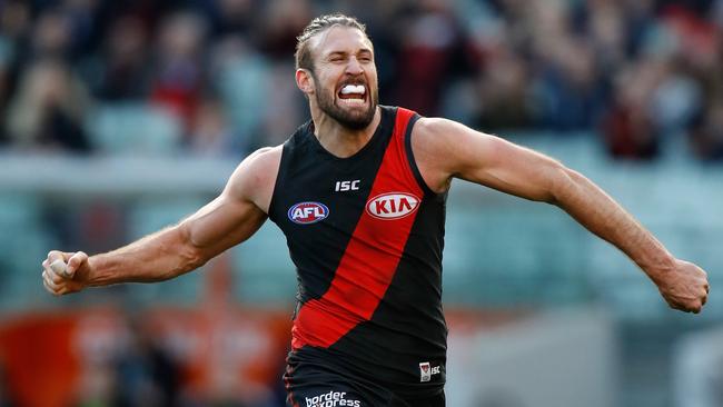 A delighted Cale Hooker after kicking a goal. Picture: Getty Images