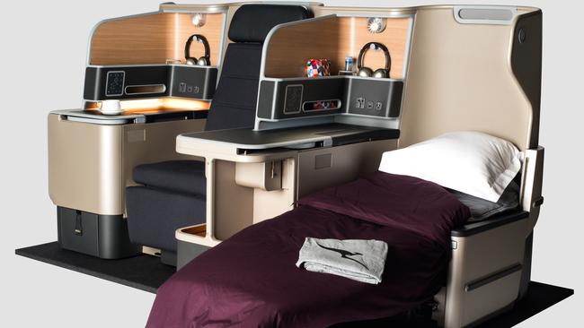 Refreshed ... Qantas’ new A330 business class suite offers travellers the option of lie back from gate to gate.