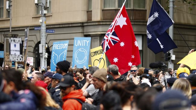 Thousands of protesters returned to the streets of Melbourne's CBD for the third week in a row. Picture: NCA NewsWire / Daniel Pockett
