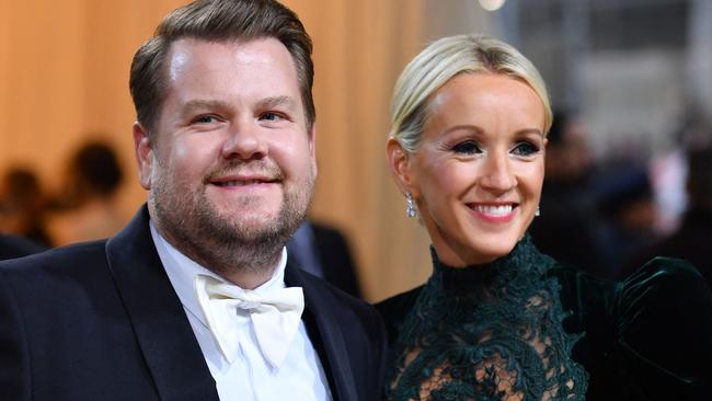 Corden and his wife Julia Carey. Picture: AFP.