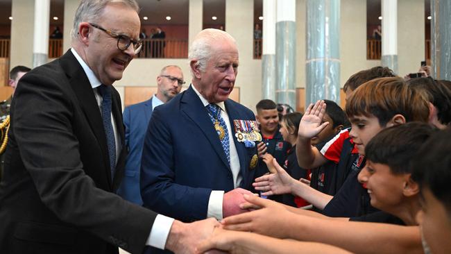 The King with Anthony Albanese at parliament. Picture: Getty Images