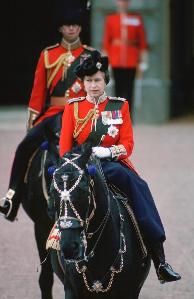 The Queen Elizabeth takes part in the Trooping the Colour procession at Buckingham Palace and rides sidesaddle. Picture: Tim Graham