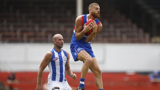 Liam Jones took eight intercept marks against North Melbourne. Picture: Daniel Pockett/AFL Photos/