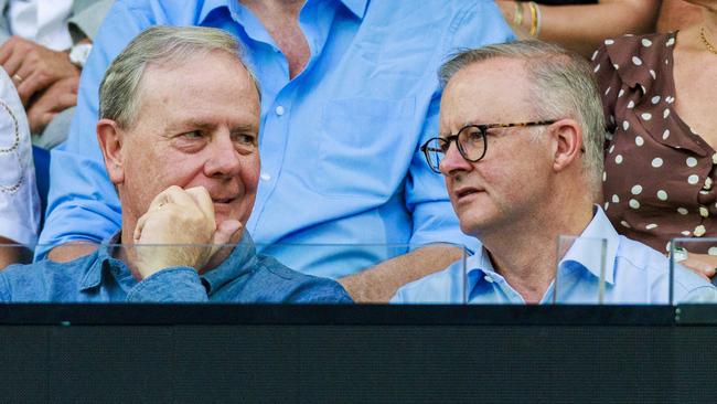 Peter Costello with Anthony Albanese at the Australian Open tennis. Picture: Tennis Australia/ Aaron Francis