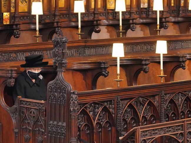 A lonely figure during Prince Philip’s funeral in April 2021. Picture: Jonathan Brady – WPA Pool/Getty Images