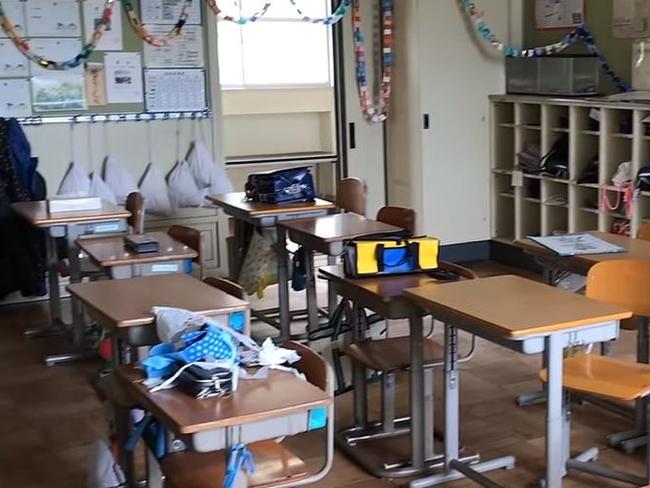 A schoolroom left abandoned. Picture: Abandoned Fukushima/Exploring The Unbeaten Path