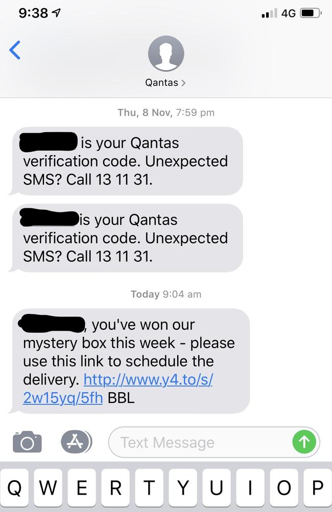 This scam text appears to be from Qantas from scammers have spoofed its SMS identification domain.