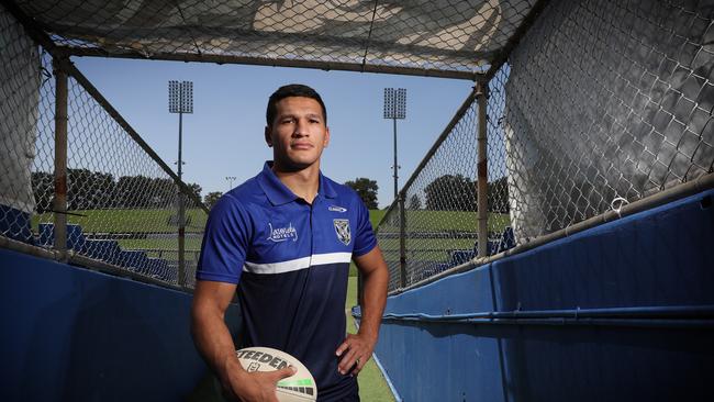 Pictured ahead of the start of the 2021 NRL season at Canterbury Bulldogs home stadium at Belmore in Sydney is Canterbury Bulldogs player Dallin Watene-Zelezniak. Picture: Richard Dobson