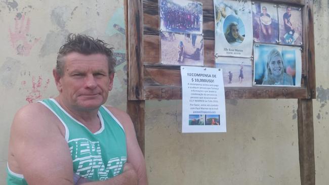 Paul Warren in Tofo, Mozambique, at the site where his daughter Elly Warren was found dead.