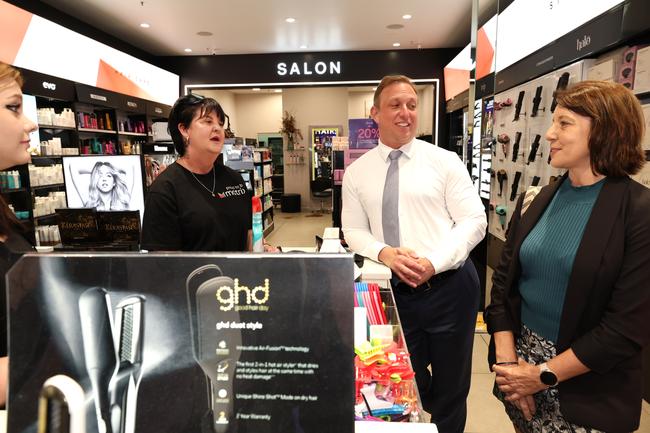 Queensland Premier Steven Miles doing a walk through the Canelands Shopping centre in Mackay Picture Adam Head