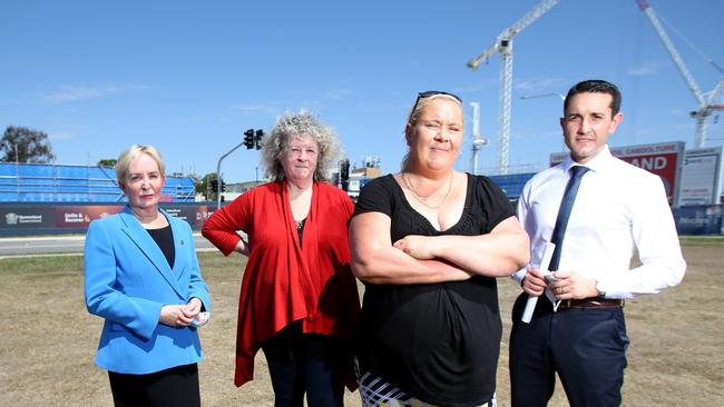 L to R, Ros Bates, LNP Member for Mudgeeraba, Beryl Crosby Patient Advocate with Olivia Keating, and David Crisafulli leader of the NLP, outside Caboolture Hospital, Monday 20th September 2021 – Photo Steve Pohlner