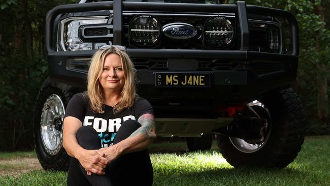 Jane Cartwright founder of an all-female Ford Ranger club with nearly 4000 members, with her $200k custom Ranger, Alexandra Hills. Picture: Liam Kidston