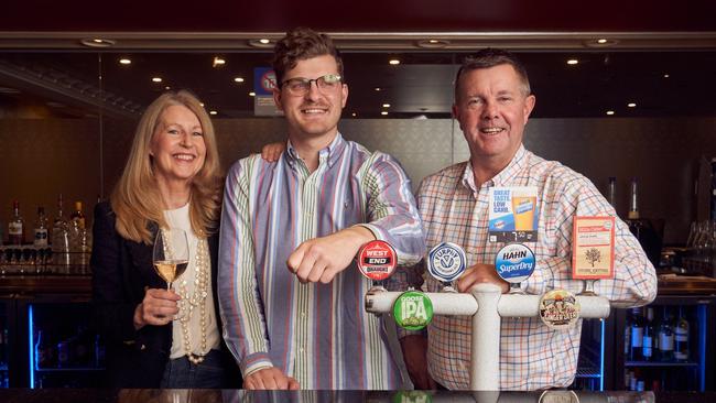 Lisa Matthews with her son Tom Vasileff, and brother Scott Matthews, at the Maylands Hotel. Picture: Matt Loxton