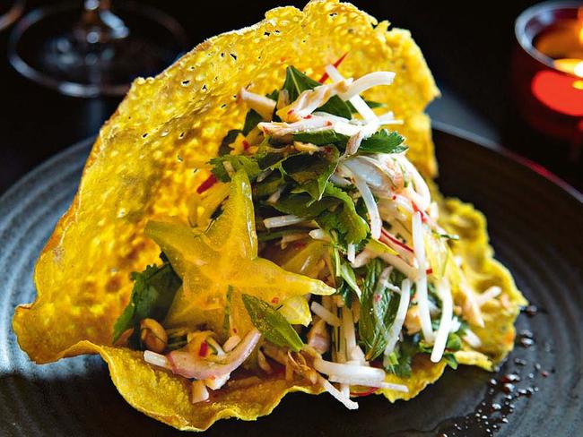 Nuanced: Vietnamese salad in a crisp rice flour and turmeric ‘crepe’. Picture: Philip Gostelow