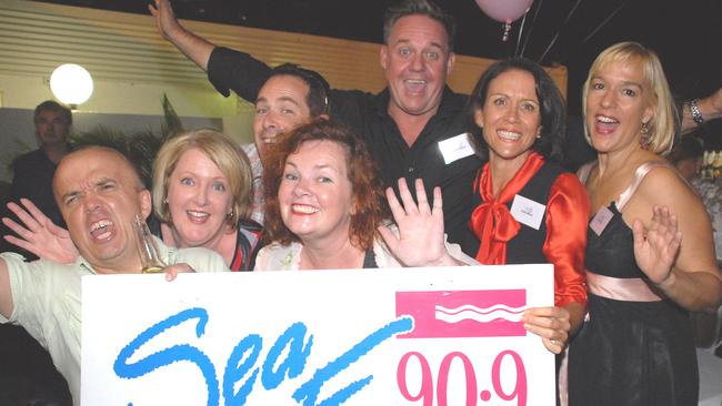 Lofty Fulton, Linda Graham, Simon Franks, Sammy Power, Dean Miller, Suki Mead, Karen List attending the SEA FM 20 year reunion at Southport Yacht Club in March 2009. Picture: Regina King.