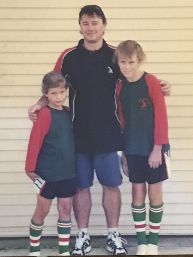 Nicho Hynes (left) with his brother Wade and father Mick when they were kids. Credit: Supplied