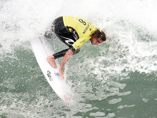 Bells Rip Curl Pro Day 4 Mens Round 3. WSL men's ranking leader Matt Wilkinson on his way to winning his round 3 heat against tour rookie Kanoa Igarashi (USA). Picture: Jason Sammon Sunday 27 March 2016