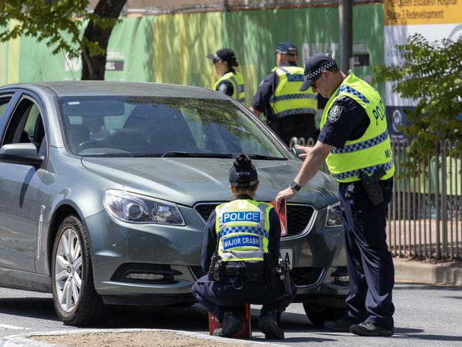 ADELAIDE, AUSTRALIA - NewsWire Photos 27, February 2023: Police at the scene of Woodville Road, Woodville south after a crash between a car and a pedestrian. Picture: NCA NewsWire / Kelly Barnes